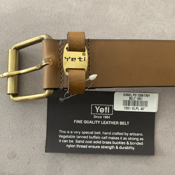 NIB! Yeti Men’s Genuine Leather Cognac Casual Belt - Picture 5 of 7